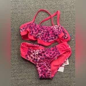 NWT Limited Too Pink and Purple Crochet Cheetah Swim Bikini Girls 2T